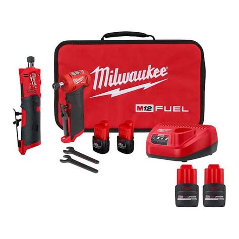 Milwaukee M12 FUEL 12V Lithium-Ion 1/4 in. Cordless Right Angle Die Grinder Kit w/1/4 in ...