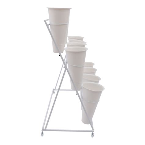 White Flower Display Stand 12pcs Buckets 3 Layer Metal Plant Stand W