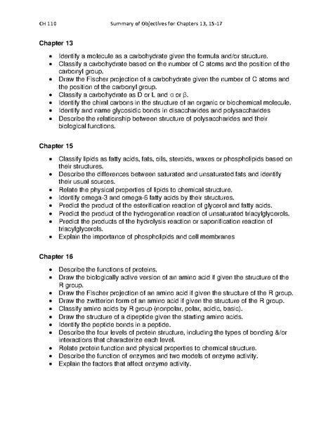 CH 110 Summary of Key Concepts: Chapters 13, 15-17 Objectives - CH 110