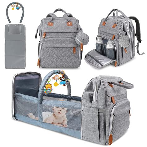 Derjunstar Diaper Bag Backpack With Changing Station For Baby Grey