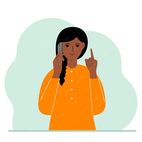 Premium Vector Smiling Woman Talking On A Cell Phone With Emotions