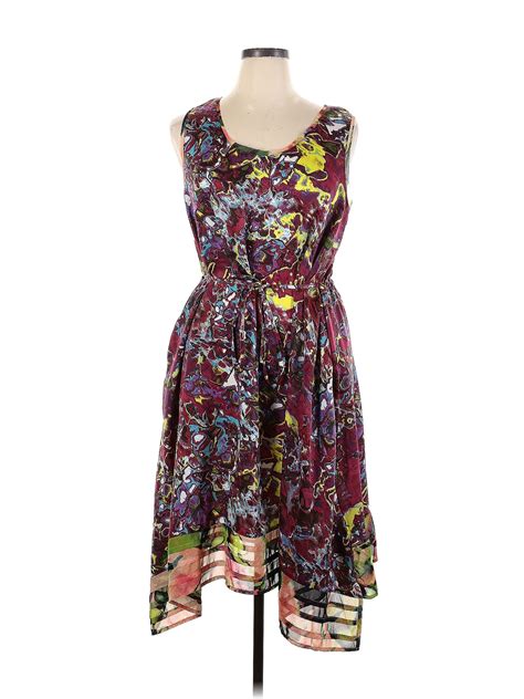 Simply Vera Vera Wang 100 Polyester Multi Color Purple Casual Dress