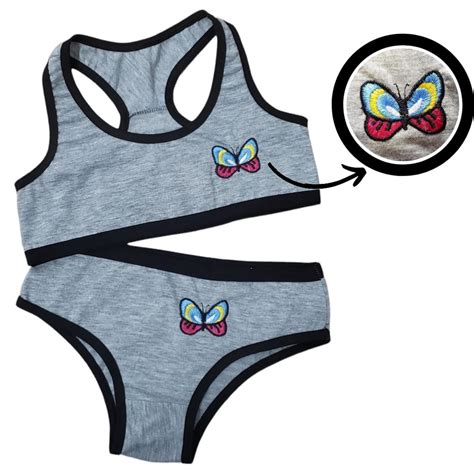 Conjunto lingerie menina moça infantil juvenil de algodão mescla