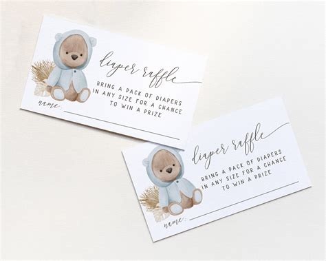 Bear Baby Shower Diaper Raffle Ticket Template Beary Cute Etsy