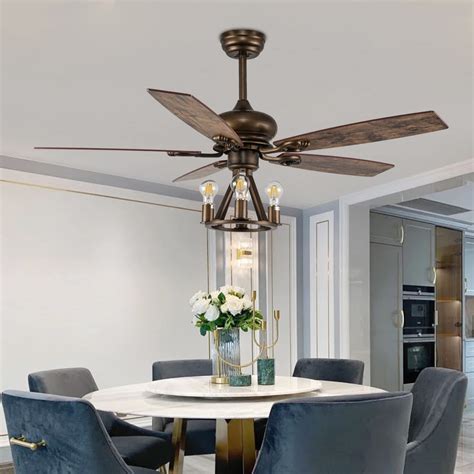 Industrial Ceiling Fan with Light and 5 Reversibl Brown Ceiling Fans ...