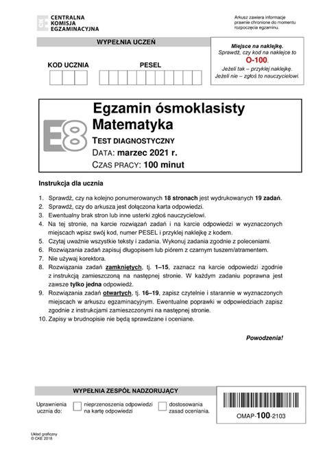 PRÓBNY EGZAMIN ÓSMOKLASISTY 2021 Z MATEMATYKI Dziennik Zachodni