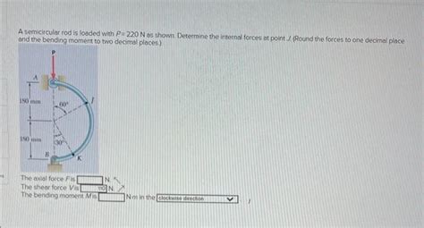 Solved A Semicircular Rod Is Loaded With P 220 N As Shown Chegg