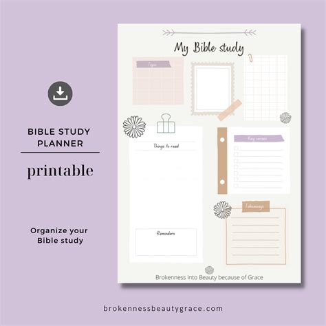 Bible Study Planner Printable - Brokenness Beauty Grace