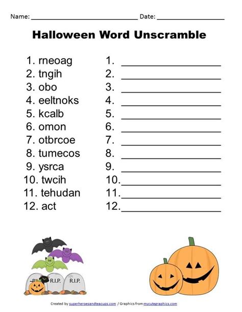 Halloween Word Scramble List With Answers Lillie Jordans Word Scramble