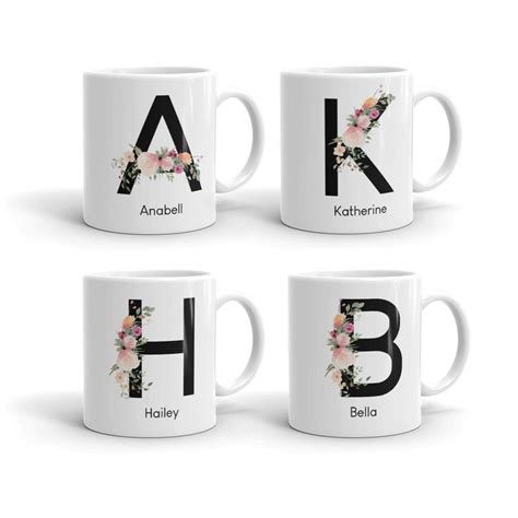 Pink Floral Monogram Mug Monogram Coffee Mug Personalized Mug Floral