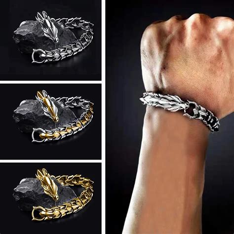 Nordic Mythology Bracelet Vintage Stainless Steel Dragon Bracelet Men