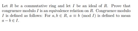 Solved Let R Be A Commutative Ring And Let I Be An Ideal Of