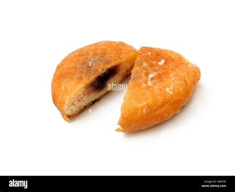 A Jam Doughnut Cut In Half Stock Photo Alamy