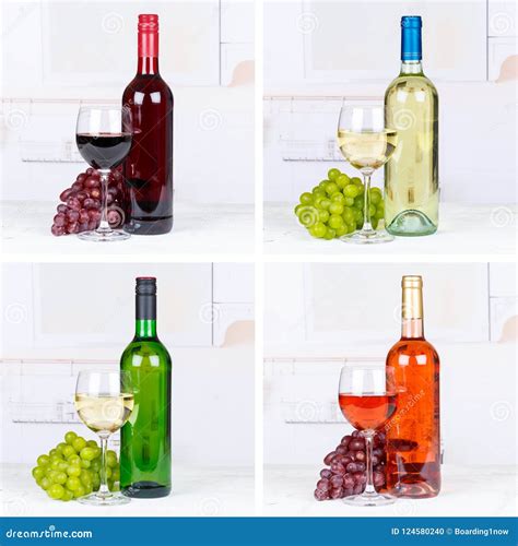 red  white rose wine bottles beverage wines collection stock photo