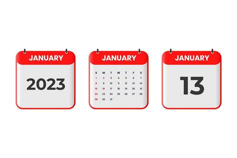 January 2023 calendar design. 13th January 2023 calendar icon for ...