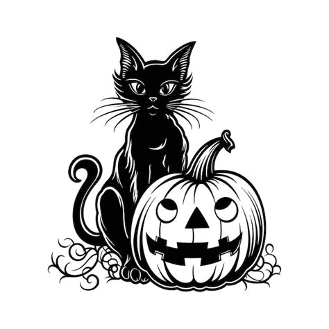 Premium Vector Black Cat And Pumpkin Silhouette