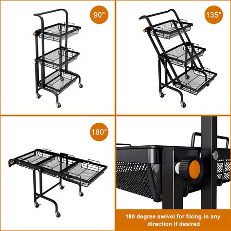 Buy BEEY 3 Tier Metal Utility Rolling Cart With Locking Wheels Black