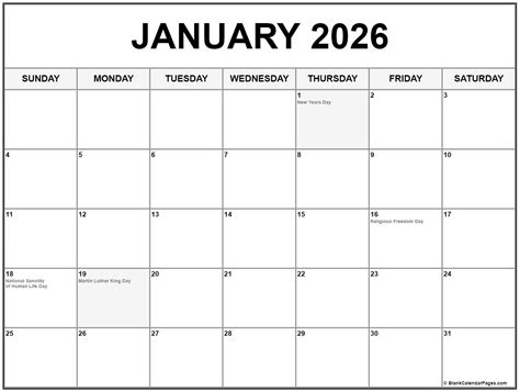 January 2026 with holidays calendar