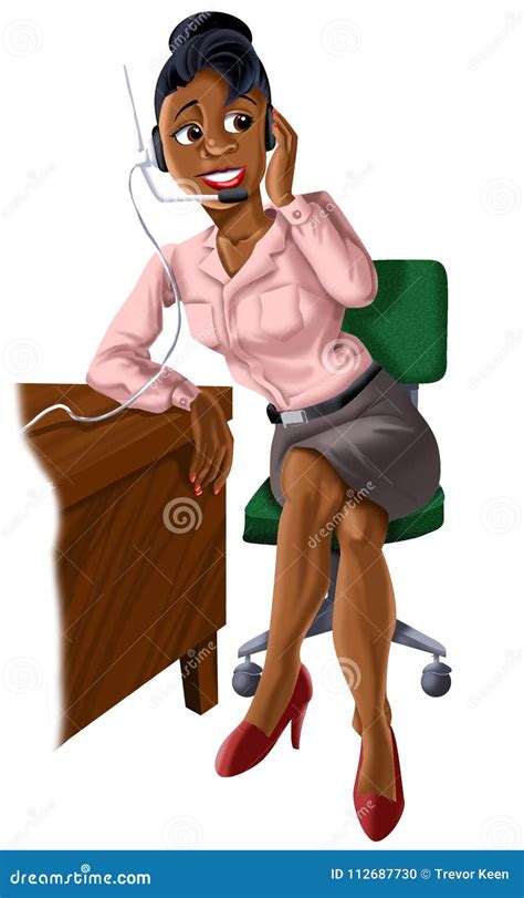 Cartoon Receptionist at Desk Stock Illustration - Illustration of ...