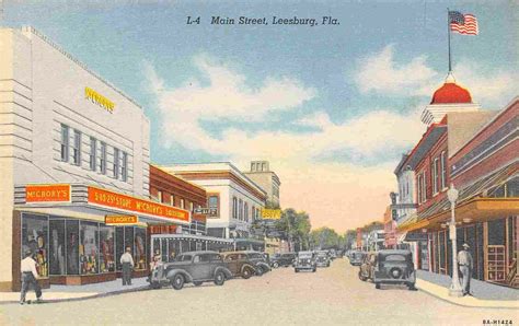 Main Street Mccrory Five Dime Store Leesburg Florida Linen Postcard