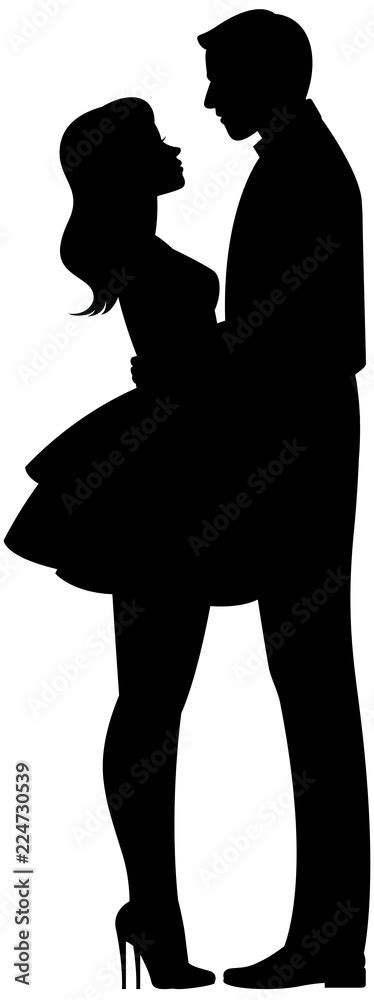 Loving Couple Man And Woman Hugging Silhouette In Full Length On A