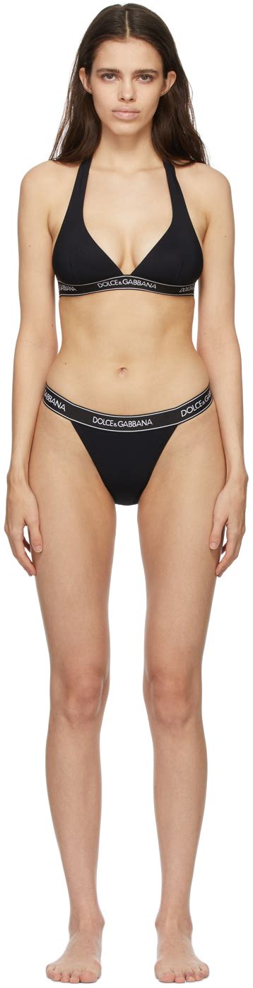 Dolce Gabbana Black Halter Logo Bikini Dolce Gabbana