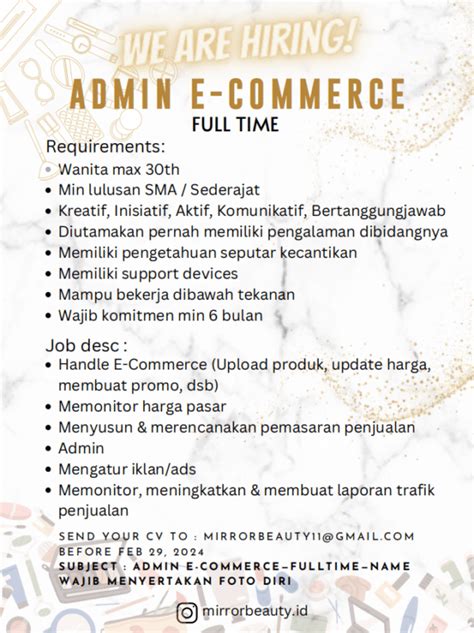 Lowongan Kerja Admin E Commerce Social Media Specialist Di Mirror