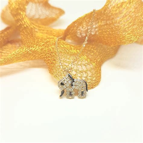 K Real Solid Gold Elephant Pendant Necklace With White Zirconia