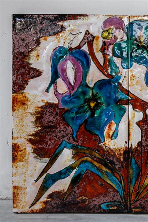 Wall Mounted Decorative Blue Flower Ceramic Tile Hanging For Sale at