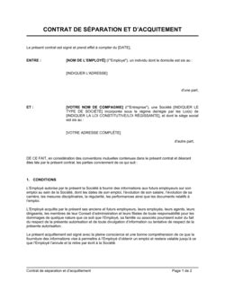 Contrat De S Paration Et D Acquitement Mod Les Exemples Pdf