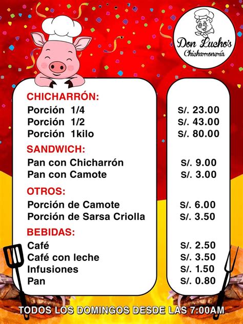 Menu at Chicharronería Don Luchos restaurant Comas