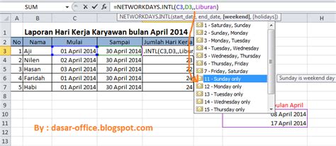 Contoh Soal Excel Menghitung Jumlah Hari Kerja Karyawan Dengan Excel