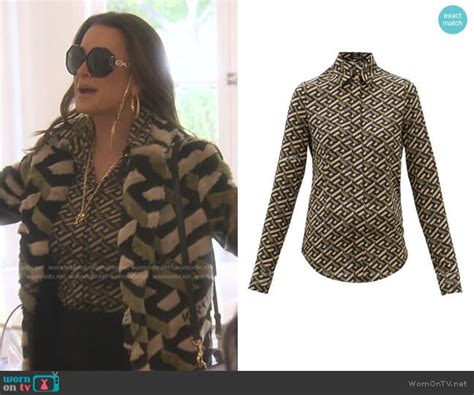 Wornontv Kyles Black Geometric Print Blouse And Coat On The Real