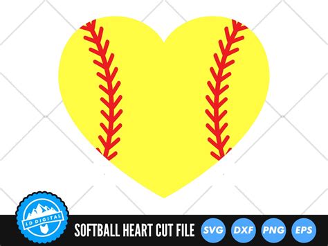 Softball Heart Svg Files Sports Mom Cut Files Softball Love Heart Cut