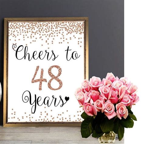 Cheers To 48 Years 48th Birthday Sign 48th Anniversary Sign Rose