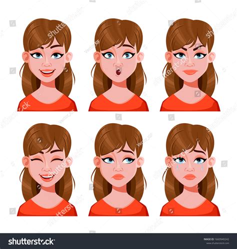 Face Expressions Beautiful Woman Set Different Stock Vector Royalty