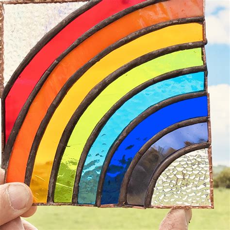 Rainbow Stained Glass Window Panel In Bespoke Wooden Frame Etsy UK