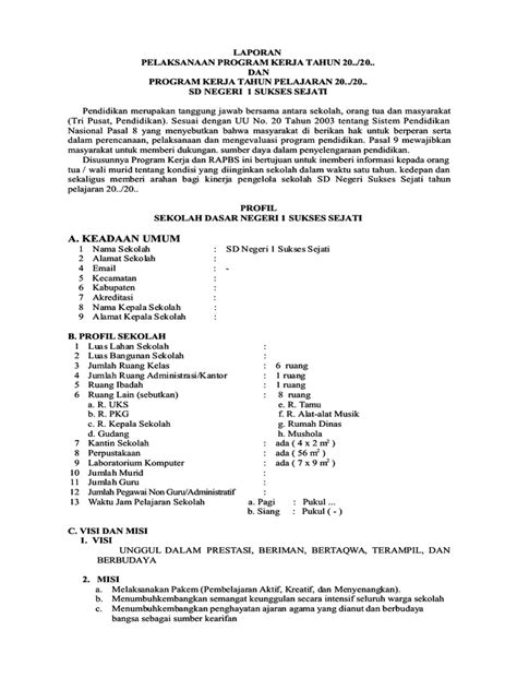 Contoh Progam Kerja Dan Laporan Program Kerja Tahunan Sekolah