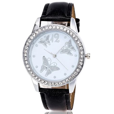 Women Watches Crystal Butterfly Watch 6 Colors Leather Watch Band