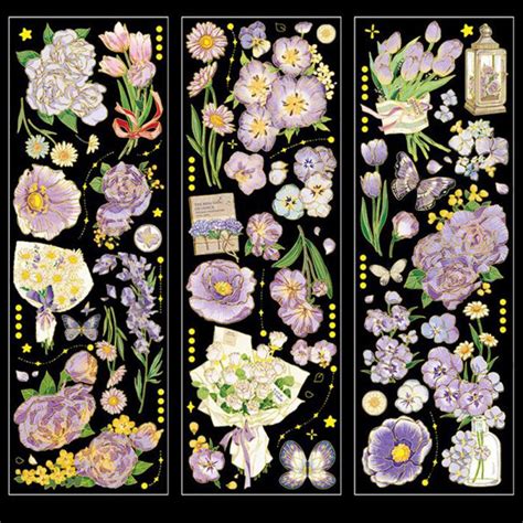 Pcs Bronzing Stickers Retro Flower Plants Sticker Diy Hand Account