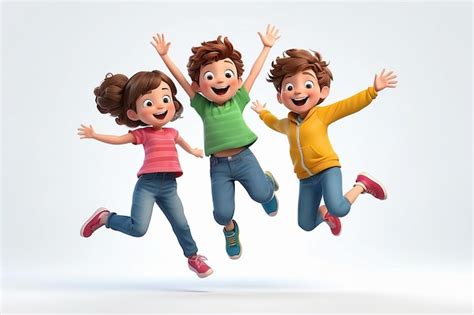 Premium Photo 3d Illustration Of Happy Boy And Girl Jumping Up