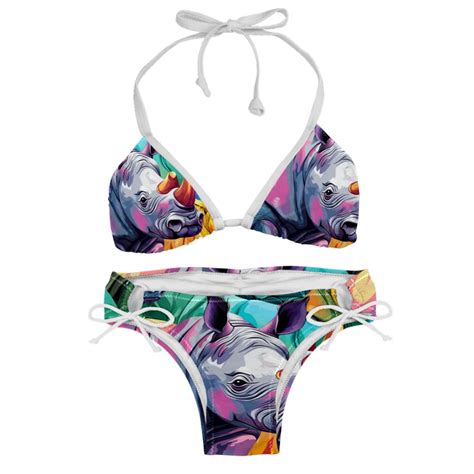 Rhinoceros Swimsuit Women Bikini Set With Detachable Sponge And Adjustable Strap Two Pack