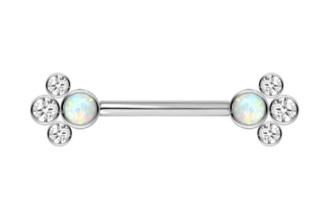 Titan Barbell Mit Push Fit SYNTHETISCHER OPAL 3 KRISTALLE PIERCINGLINE