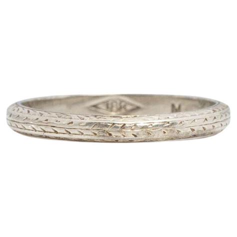 1920s Art Deco Engraved White Gold Wedding Band Ring For Sale At