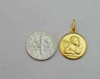 K Solid Gold Guardian Angel Pendant Etsy