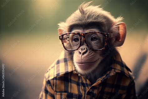 a monkey wearing glasses and a checkered shirt with a monkey's head ...