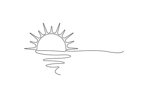 Sunset single line art, continuous one line drawing of Isolated outline ...