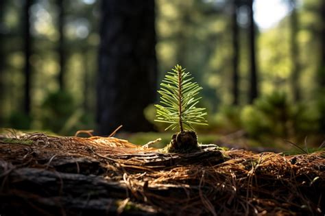 Premium Ai Image A Small Pine Tree Growing Out Of A Log