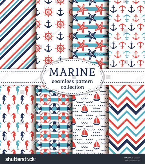 Set Marine Nautical Backgrounds Sea Theme Stock Vector