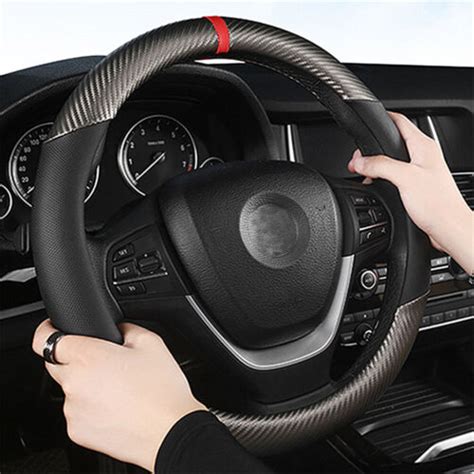 Carbon Fiber Black Leather Car Steering Wheel Cover Anti Slip Car